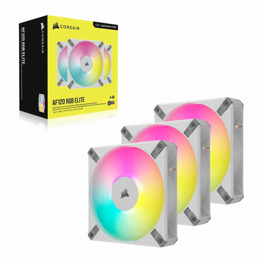 (image for) Corsair iCUE AF120 RGB ELITE White 120mm 3 Fan + Lighting Node CORE Pack